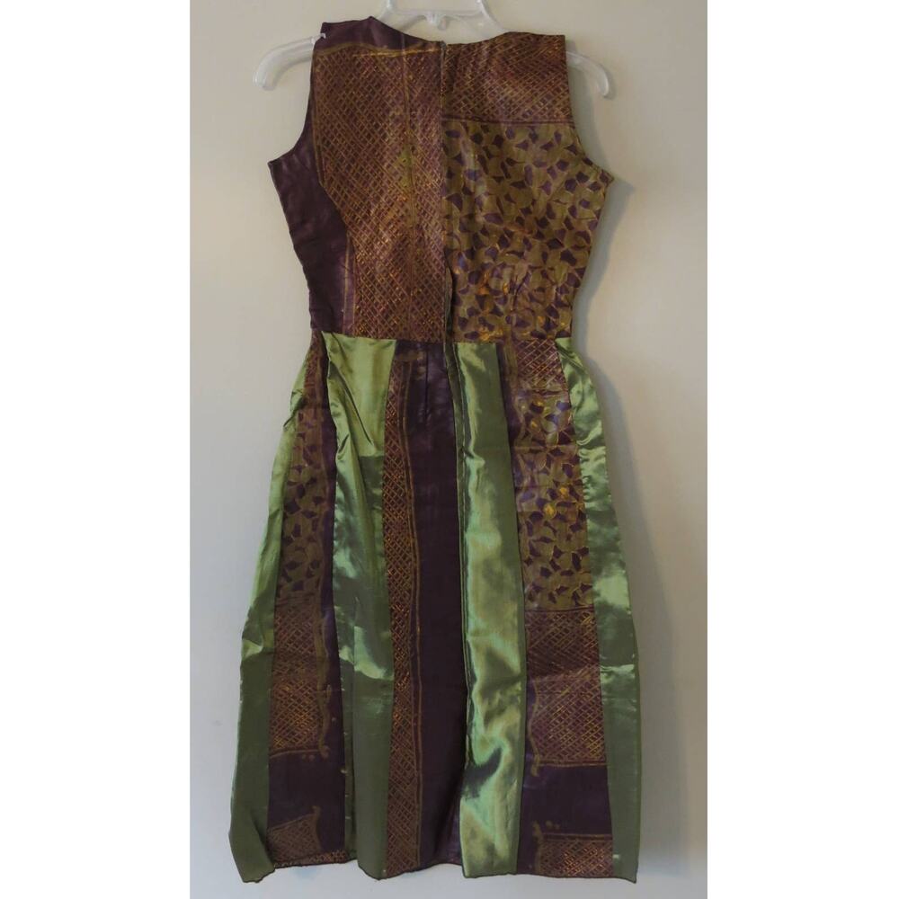 AFRICAN Handmade Ankara Dress Mid Length Sleeveless Green/Brown Ethnic Tribal